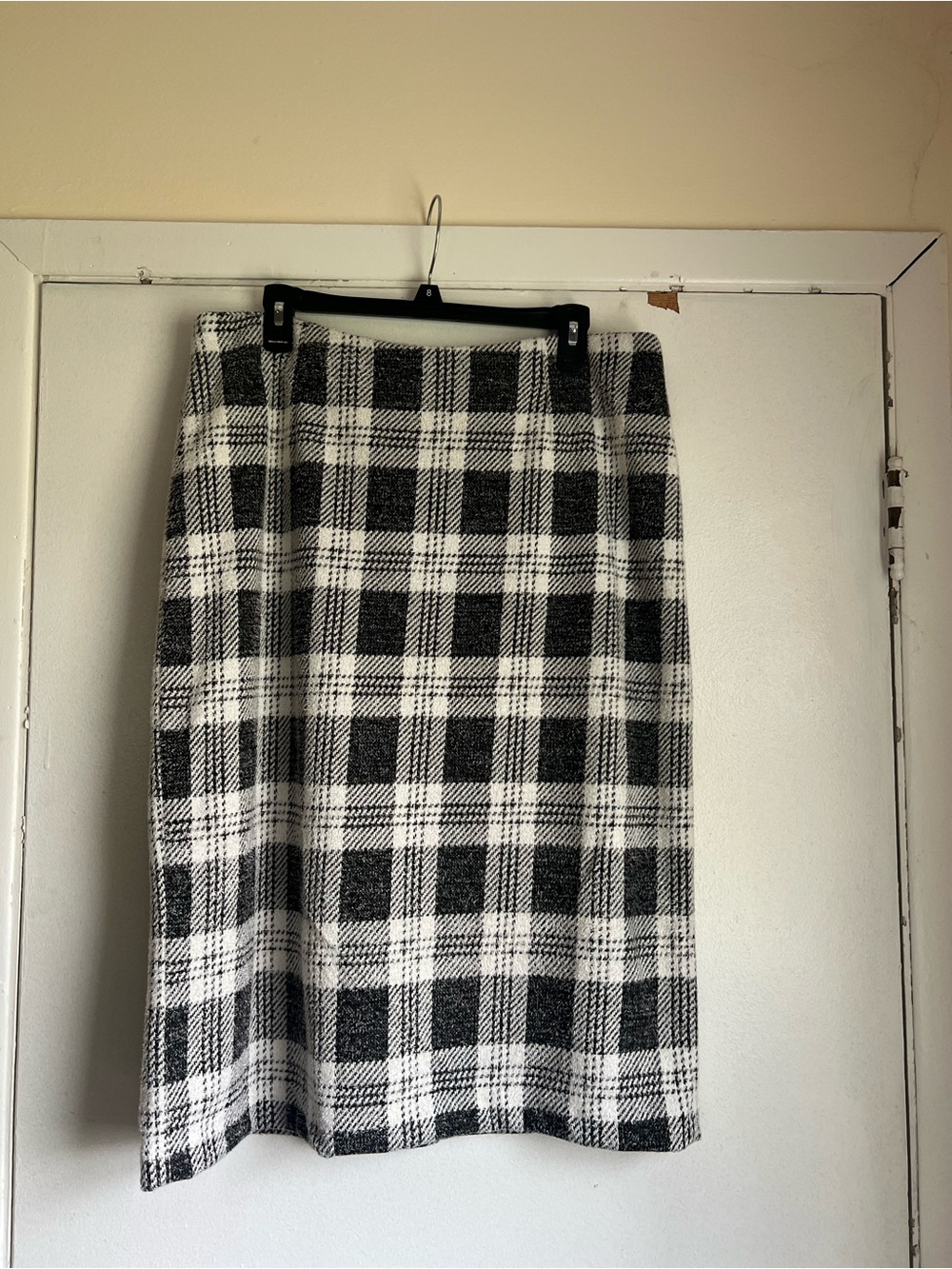 CJ Banks Black White Plaid Knit Pencil Skirt Knee Length Lined Zip Size 14W